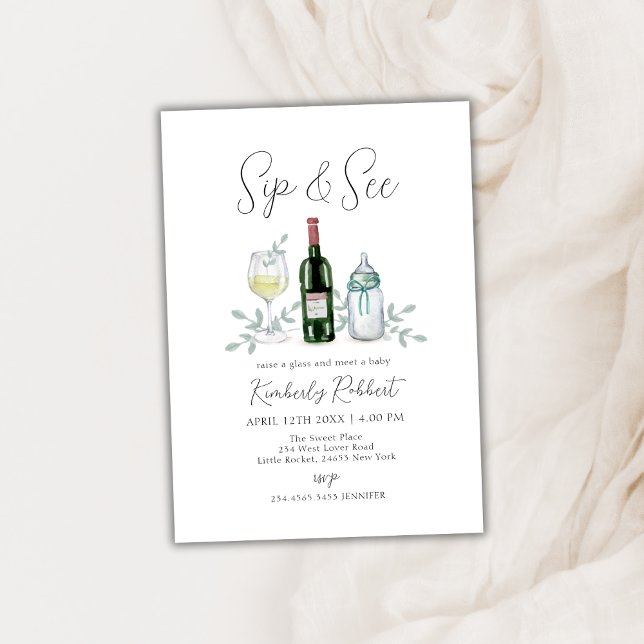 Greenery Champagne Sip & See Baby Shower Inbjudningar (Greenery Champagne Sip & See Baby Shower Invitation)