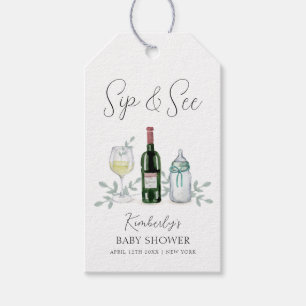 Greenery Champagne Sip & See Baby Shower Presentetikett