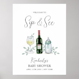 Greenery Champagne Sip & See Baby Shower Welcome Poster