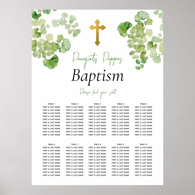 Greenery Christening Baptism Sittdiagram Poster (Framsidan)