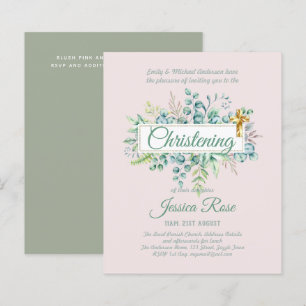 Greenery Christening Inbjudan Baptism Bautizo Leaf