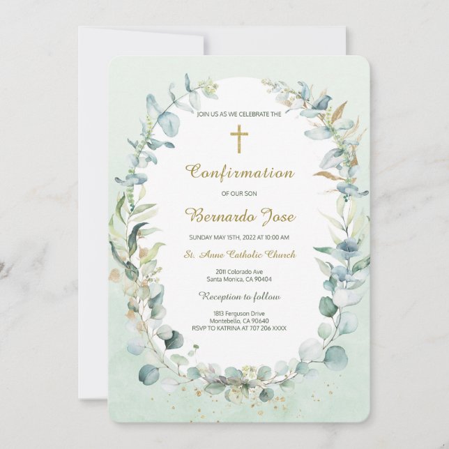 Greenery Confirmation Boy-mall Inbjudningar (Framsida)