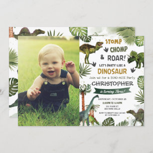 Greenery Coola Dinosaurs T-Rex Födelsedagsfest Pho Inbjudningar