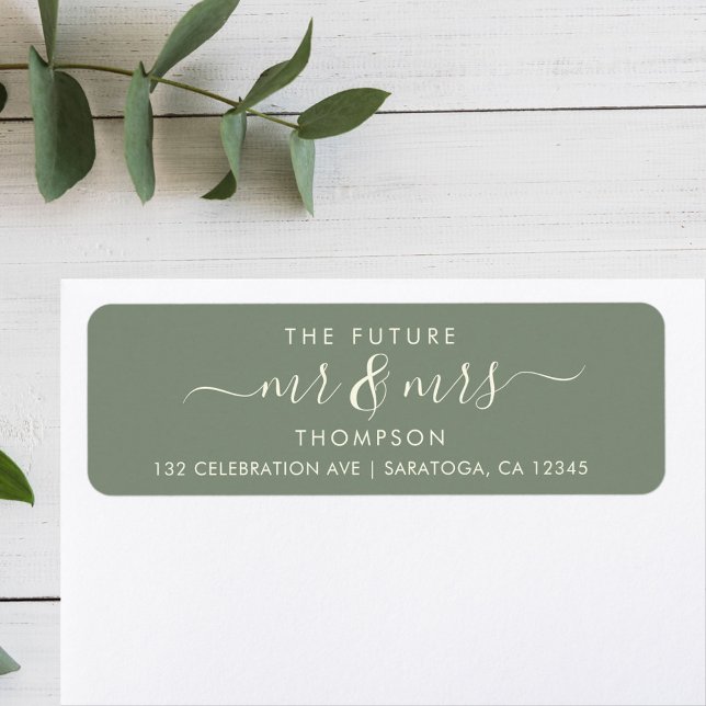 Greenery Cream Elegant Future MR. och MRS Adress Returadress Etikett (Skapare uppladdad)