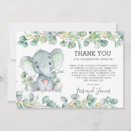 Greenery Cute Elephant Baby Shower Gender Neutral Tack Kort
