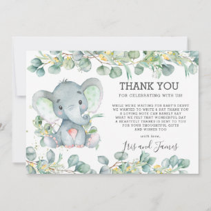 Greenery Cute Elephant Baby Shower Gender Neutral Tack Kort