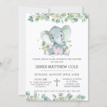 Greenery Cute Elephant Baptism Christening