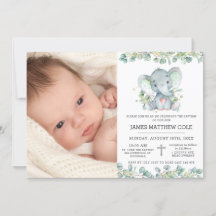 Greenery Cute Elephant Baptism Christening Photo