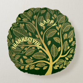 Greenery Cute happy thanksgiving Guld Livets träd Rund Kudde