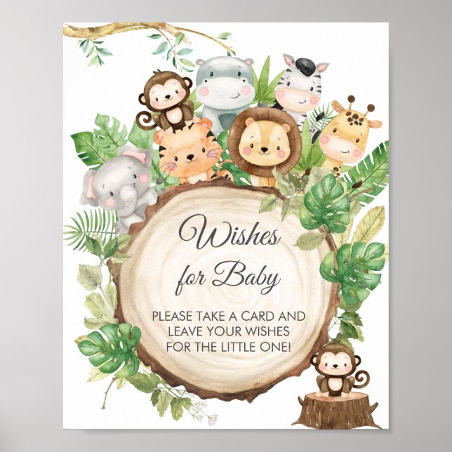 Greenery Cute Jungle Animals Önskemål för Baby-tec Poster (Framsidan)