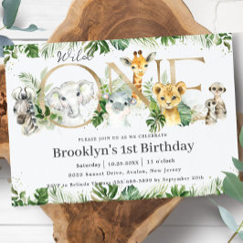 Greenery Cute Jungle Animals Vild 1:a födelsedagen Inbjudningar