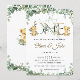 Greenery Cute Lejonare Unge Twillingars Boys 1:a f Inbjudningar