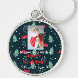 Greenery Cute Pet-julfamiljen Monogram Rund Silverfärgad Nyckelring