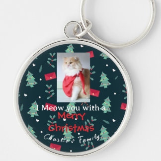 Greenery Cute Pet-julfamiljen Monogram Rund Silverfärgad Nyckelring