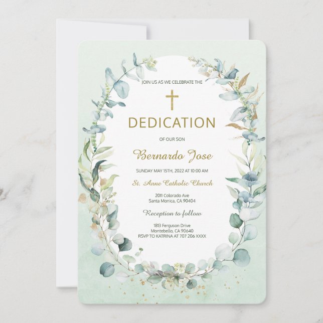 Greenery Dedication Boy Template Inbjudningar (Framsida)