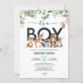 Greenery Det är en Boy Woodland Animals Baby Showe Inbjudningar