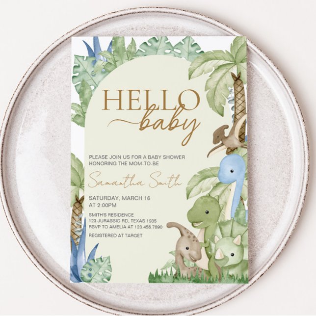 Greenery Dinosaur Baby Shower Inbjudningar (Boho Dinosaur Baby Shower Invitation)