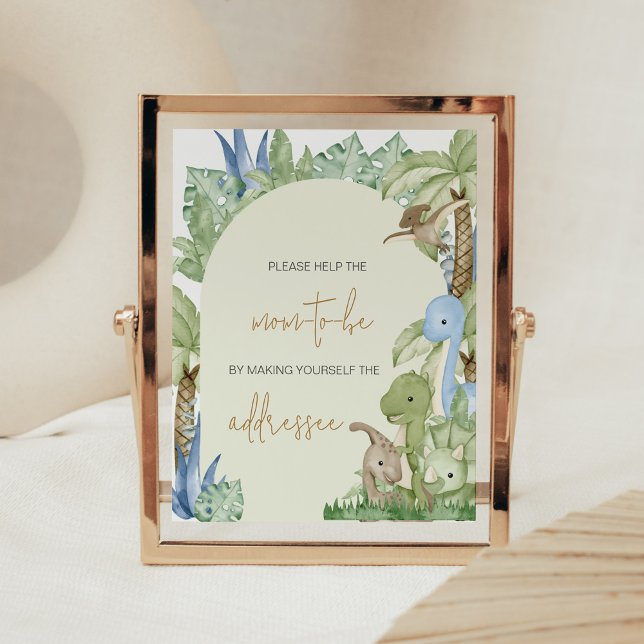 Greenery Dinosaur Baby Shower Kuvert Station Poster (Boho Dinosaur Baby Shower Envelope Station Sign)