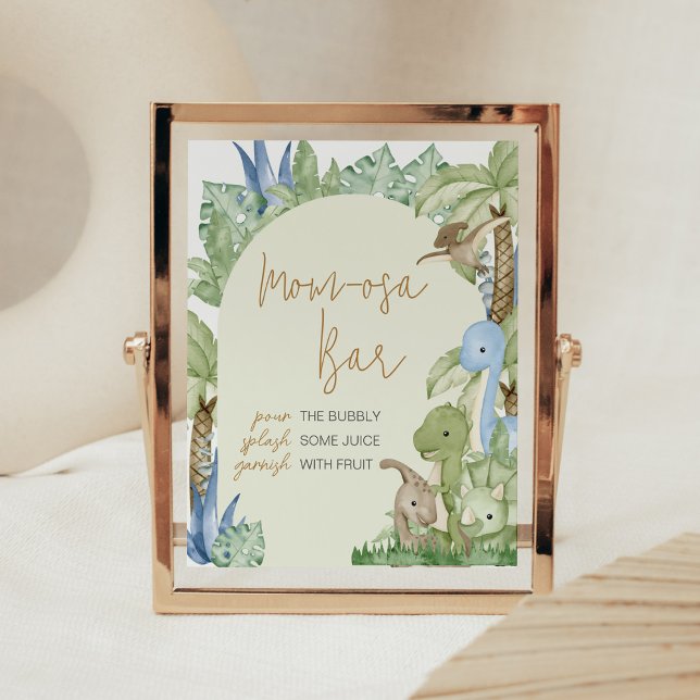 Greenery Dinosaur Baby Shower Mamma Osa Pub Poster (Boho Dinosaur Baby Shower Mom Osa Bar Sign)