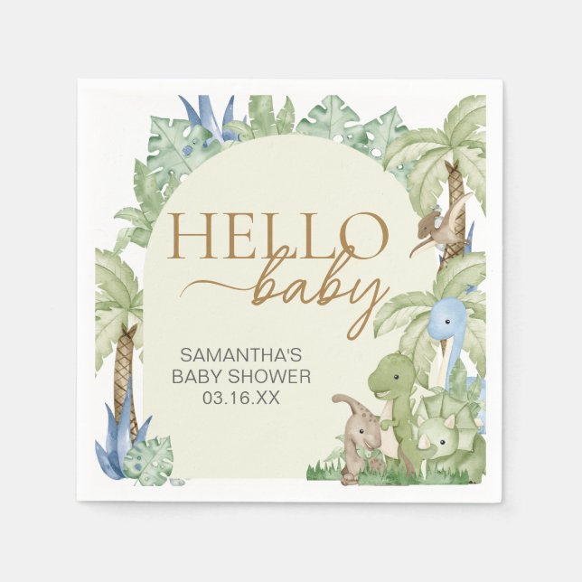 Greenery Dinosaur Baby Shower Pappersservett (Framsidan)