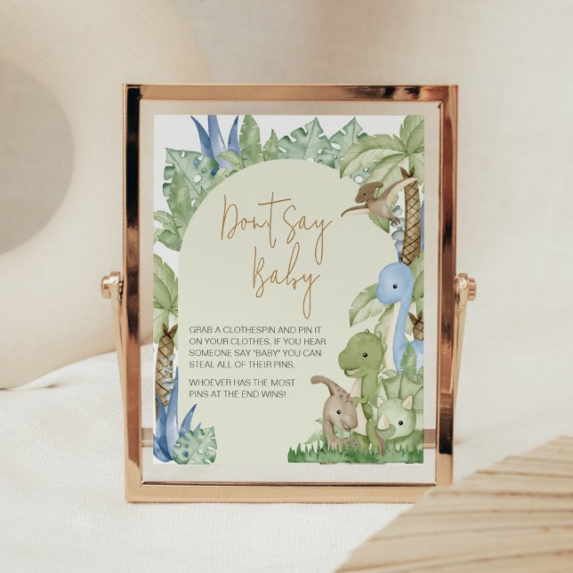 Greenery Dinosaur Baby Shower Säg inte Baby Poster (Boho Dinosaur Baby Shower Don't Say Baby Sign)