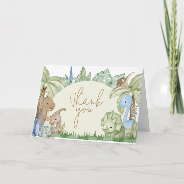 Greenery Dinosaur Baby Shower Tack Kort (Framsida)