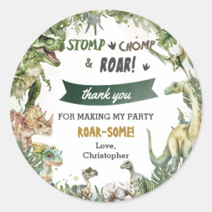 Greenery Dinosaurs Jurassic Boy Birthday Runt Klistermärke