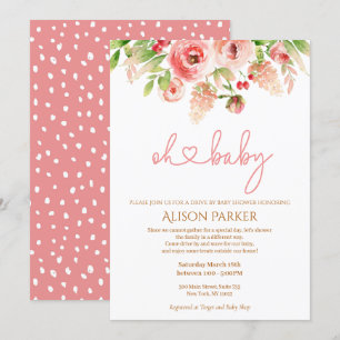Greenery Drive rosa ros Blommigt by Baby Shower Inbjudningar