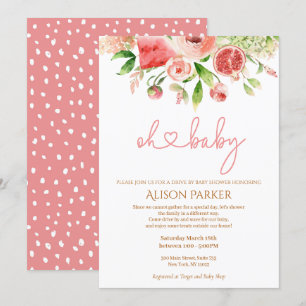 Greenery Drive rosa ros Blommigt by Baby Shower Inbjudningar