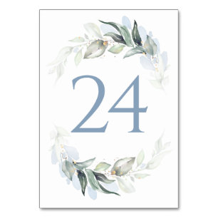Greenery Dusty Blue Bröllop Bordsnummer Cards