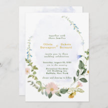 Greenery Dusty Blue Guld Wildblommor Bröllop