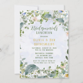 Greenery Dusty Blue Wildblommor Bridesmaids Lunch Inbjudningar