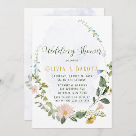 Greenery Dusty Blue Wildblommor Möhippa Inbjudningar