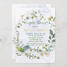 Greenery Dusty Blue Wildblommor Par Shower Inbjudningar