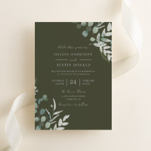 Greenery Elegance: Grönt Löv Olive Bröllop Inbjudningar