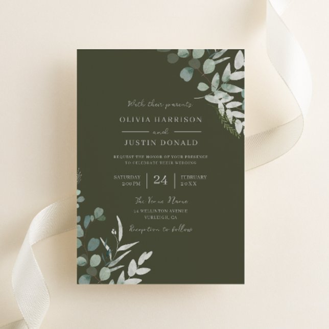 Greenery Elegance: Grönt Löv Olive Bröllop Inbjudningar (Skapare uppladdad)