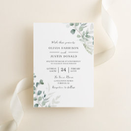 Greenery Elegance: Modern Watercolor Löv Bröllop Inbjudningar