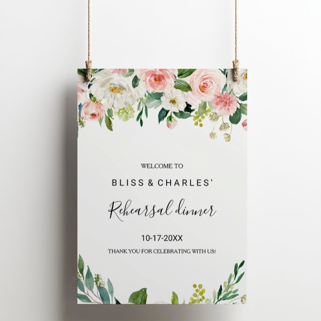 Greenery Elegant Blommigt Rehearsal Welcome Poster (Skapare uppladdad)
