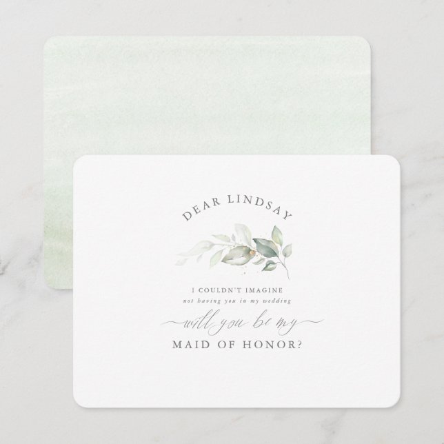 Greenery Elegant Maid of honor Bridesmaid Frieri Inbjudningar (Fram/baksida)