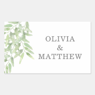 Greenery Elegant Olive Gren. Botaniska bröllop Rektangulärt Klistermärke