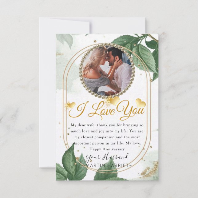 Greenery Elegant Photo Wife-årskort Tack Kort (Framsida)
