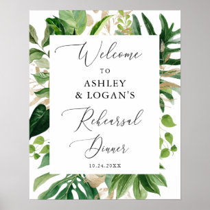 Greenery Elegant Rehearsal Dinner Välkommen Poster