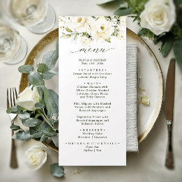 Greenery elegant vit ros bröllop Dinner Menu Meny