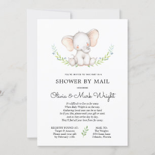 Greenery Elephant Baby Shower by Mail Inbjudningar