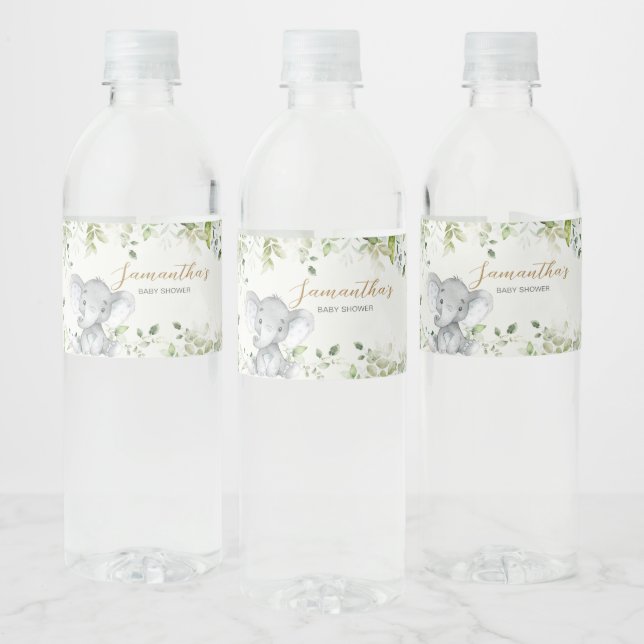 Greenery Elephant Baby Shower Vattenflaskor Etikett (Flaskor)