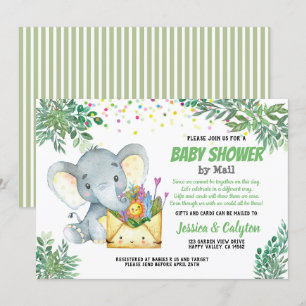 Greenery Elephant babydusch med post, virtuellare Inbjudningar