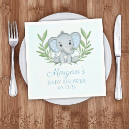 Greenery Elephant Blue Boy Shower Pappersservett