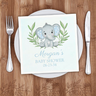 Greenery Elephant Blue Boy Shower Pappersservett