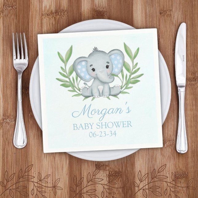 Greenery Elephant Blue Boy Shower Pappersservett (Skapare uppladdad)