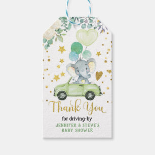 Greenery Elephant Drive by Baby Shower Parad Presentetikett